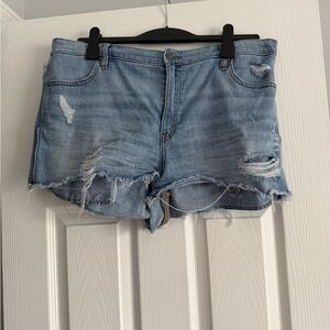 aerie Light Blue Distressed Daydreamer Denim Shorts